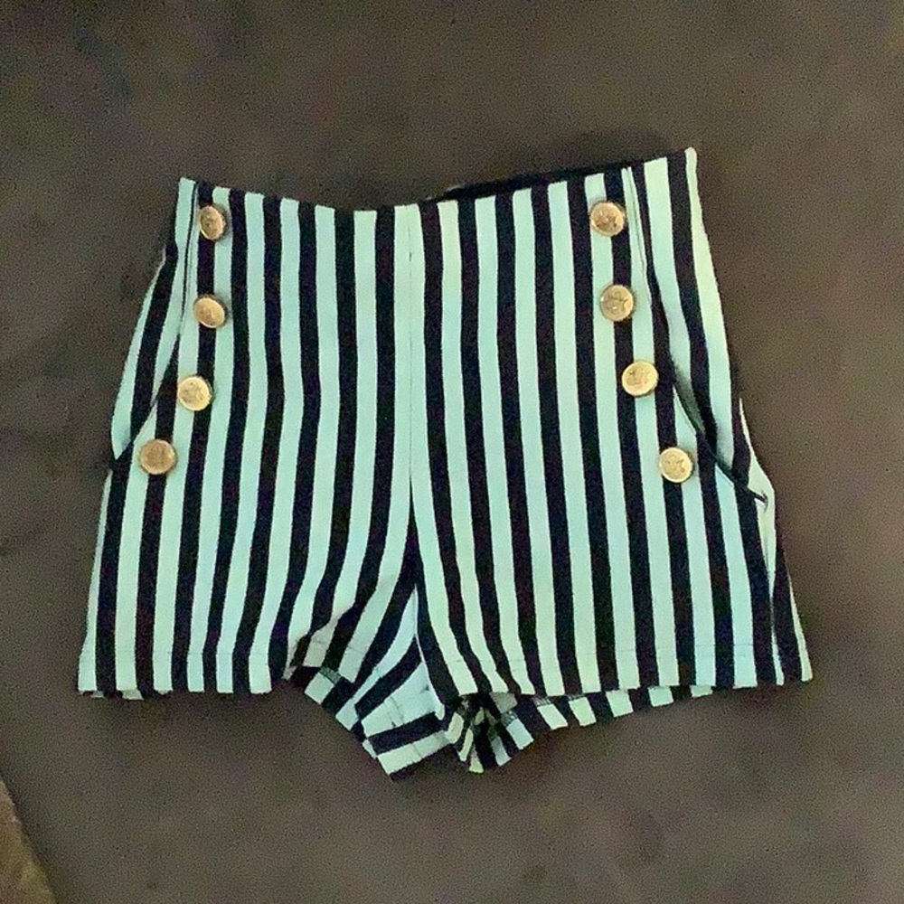 A deep blue and mint striped colored shorts. Size: XS; Brand: Forever 21